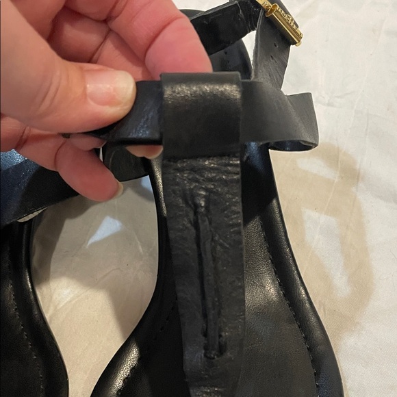 Ralph Lauren Linda Leather Heeled wedge Sandals Black Size 6B. Strappy spring - Picture 9 of 10